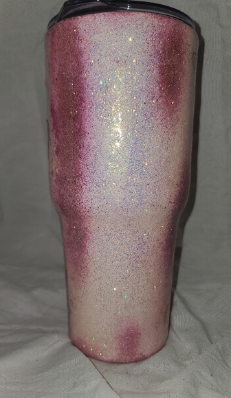 Pink & White Geod Style Walk By Faith Glitter Tumbler With Hearts. - Picture 5 of 5